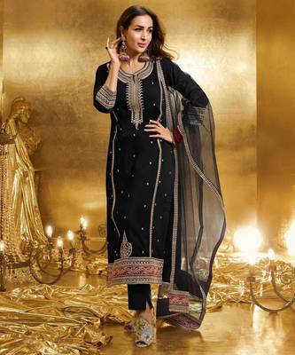 Black faux georgette embroidered trouser set 1