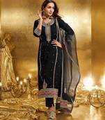 Black faux georgette embroidered trouser set