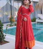 Womens new stylish mul chanderi with rich mirror lace work kurta set