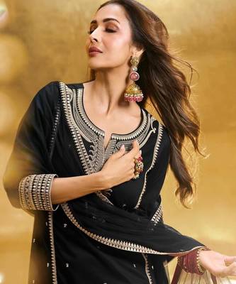 Black faux georgette embroidered trouser set 3