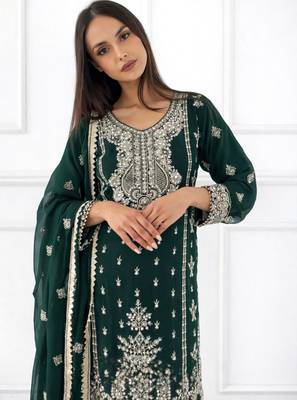Dark green silk blend embroidered sharara set 2