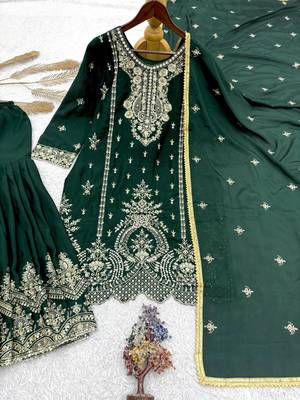 Dark green silk blend embroidered sharara set 4