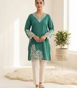 green silk blend embroidered kurta set
