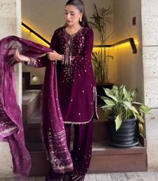 Wine silk blend embroidered palazzo set