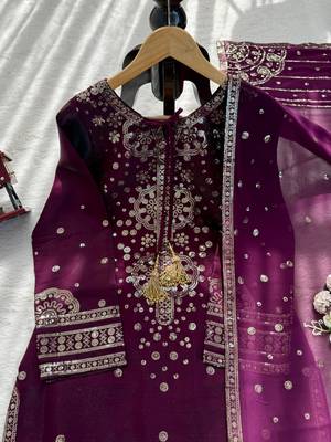 Wine silk blend embroidered palazzo set 3