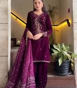 Wine silk blend embroidered palazzo set