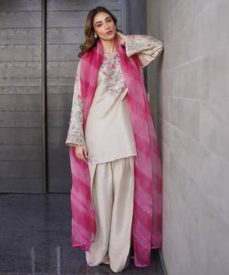 Beige crepe embroidered FARSHI SALWAR set 1