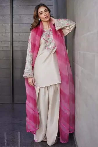 Beige crepe embroidered FARSHI SALWAR set