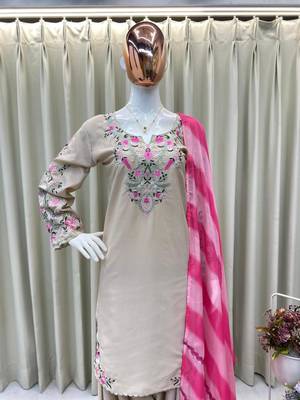 Beige crepe embroidered FARSHI SALWAR set 2