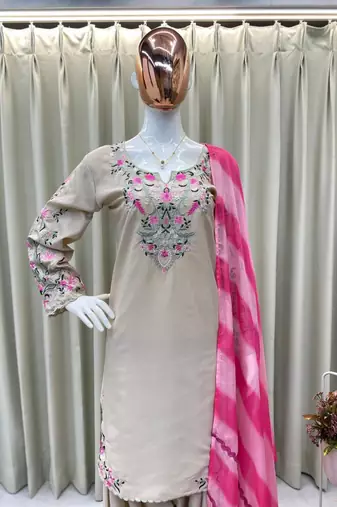 Beige crepe embroidered FARSHI SALWAR set