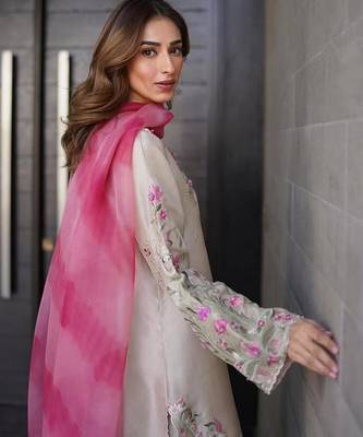 Beige crepe embroidered FARSHI SALWAR set 3