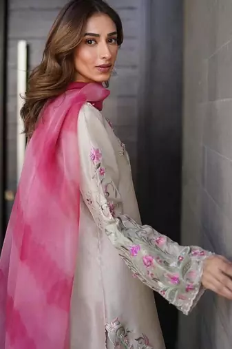 Beige crepe embroidered FARSHI SALWAR set
