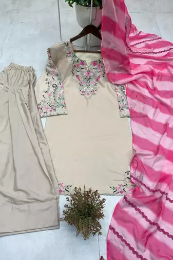 Beige crepe embroidered FARSHI SALWAR set