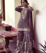 Lavender silk blend embroidered palazzo set