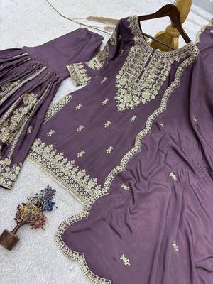 Lavender silk blend embroidered palazzo set 2
