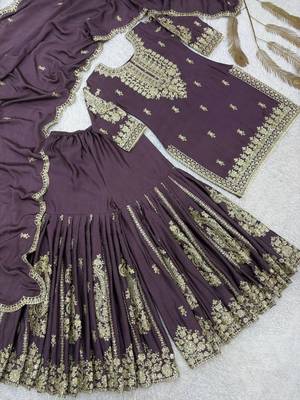 Lavender silk blend embroidered palazzo set 3