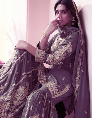 Lavender silk blend embroidered palazzo set 4
