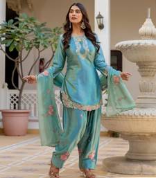 Sky blue satin embroidered FARSHI SALWAR set