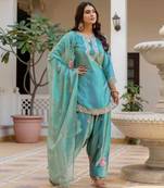 Sky blue satin embroidered FARSHI SALWAR set