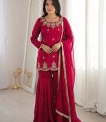 Pink silk blend embroidered palazzo set
