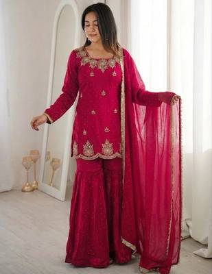 Pink silk blend embroidered palazzo set 2