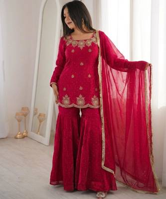 Pink silk blend embroidered palazzo set 3