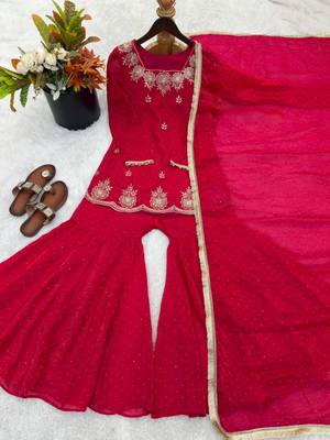 Pink silk blend embroidered palazzo set 4