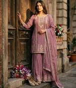 Lavender silk blend embroidered palazzo set