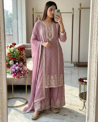 Lavender silk blend embroidered palazzo set 2