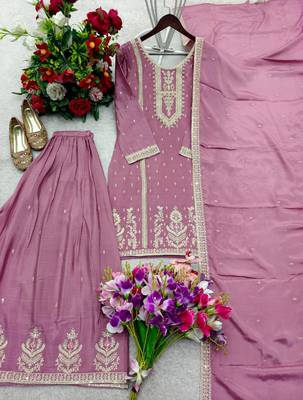 Lavender silk blend embroidered palazzo set 3