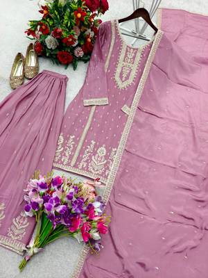 Lavender silk blend embroidered palazzo set 4