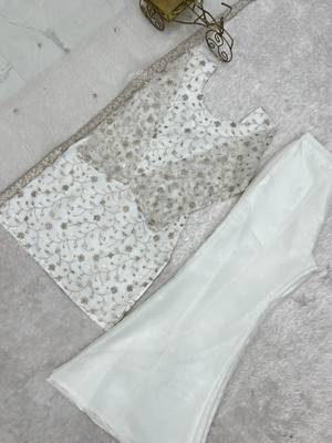 White silk blend embroidered palazzo set 4