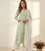 Light green rayon embroidered KURTA set