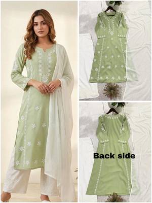 Light green rayon embroidered KURTA set 2