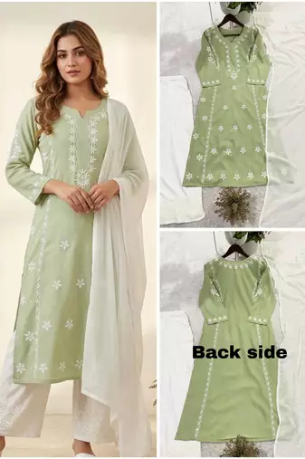 Light green rayon embroidered KURTA set