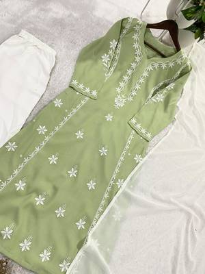 Light green rayon embroidered KURTA set 3
