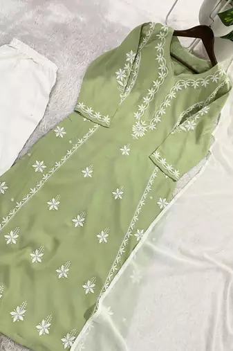Light green rayon embroidered KURTA set