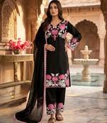 Black silk blend embroidered FARSHI SALWAR set