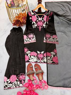 Black silk blend embroidered FARSHI SALWAR set 3