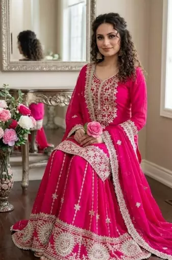 Pink georgette embroidered palazzo set