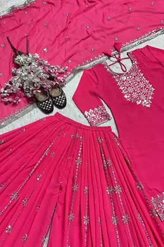 Pink georgette embroidered palazzo set