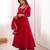 Red silk blend embroidered anarkali suit