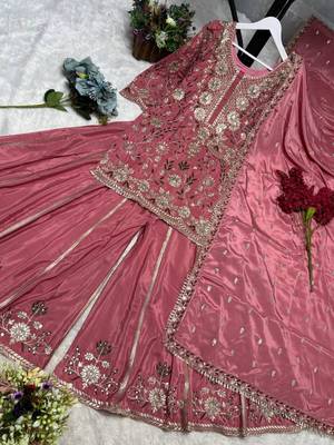 Pink silk blend embroidered palazzo set 3