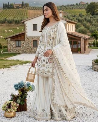 Cream silk blend embroidered palazzo set 2