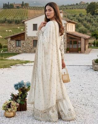 Cream silk blend embroidered palazzo set 3