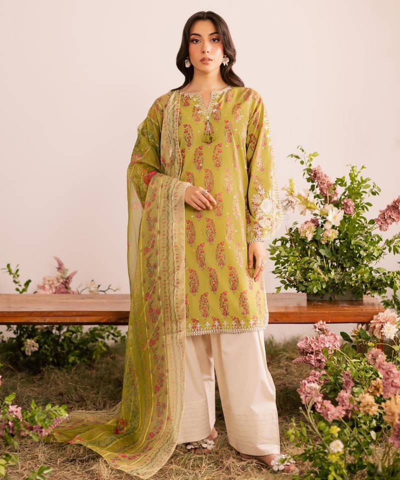 Mustard georgette embroidered FARSHI SALWAR set
