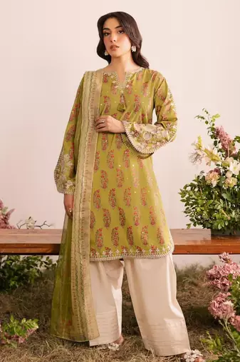 Mustard georgette embroidered FARSHI SALWAR set