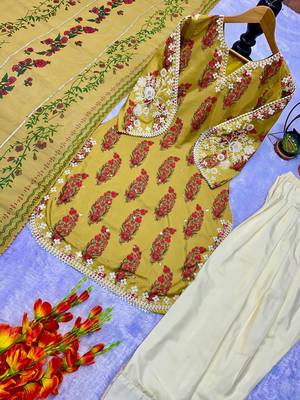 Mustard georgette embroidered FARSHI SALWAR set 3