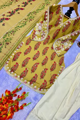 Mustard georgette embroidered FARSHI SALWAR set