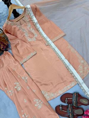 Beige silk blend embroidered FARSHI SALWAR set 3